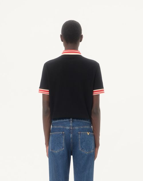 Valentino - Poloshirt Aus Baumwoll-piqué Mit Vlogo Patch - Schwarz - Mann - T-shirts Und Sweatshirts