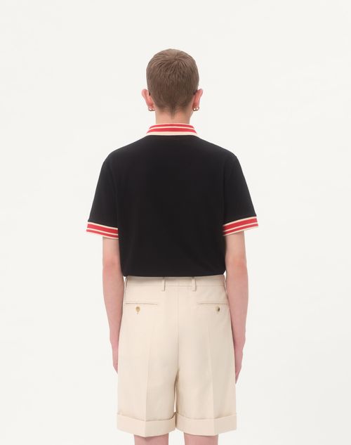 Valentino - Cotton Piqué Polo Shirt With Vlogo Patch - Black - Man - Tshirts And Sweatshirts