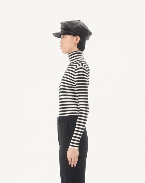Valentino - Striped Wool Sweater - Ivory/black - Woman - Knitwear