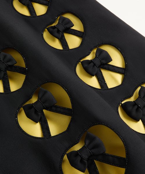 Valentino - Vestido Corto De Crepe Couture Con Moño Calado Y Bordado De Corazón - Negro/amarillo - Mujer - Vestidos