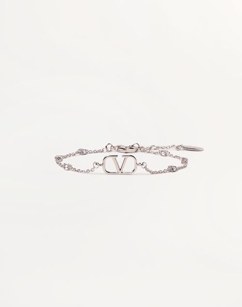 Valentino Garavani Vlogo Signature Metal And Swarovski® Crystal Bracelet Woman Palladium/crystal Uni