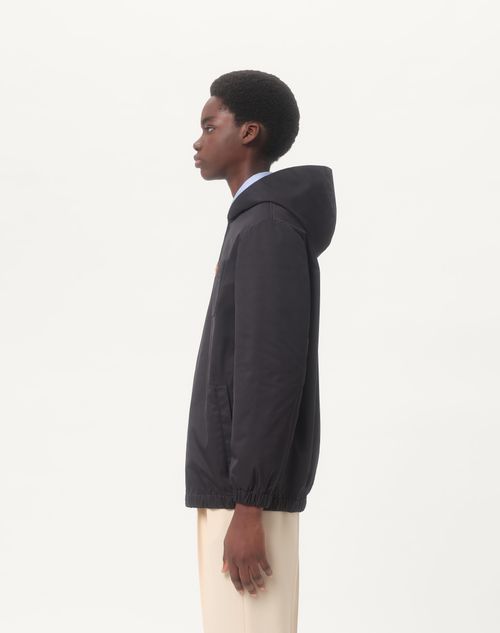 Valentino - Chaqueta De Nailon Con Capucha Y Parche Del Vlogo - Azul Marino - Hombre - Chaquetas Y Plumíferos