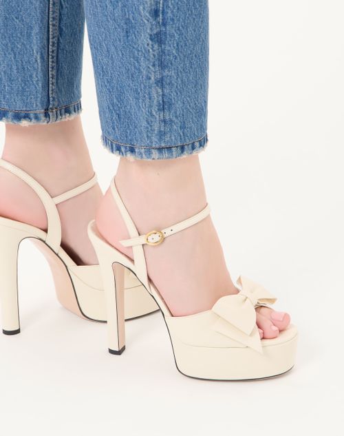Valentino Garavani - Bowow Kidskin Platform Sandal With Bow Detail 130mm - Ivory - Woman - Sandals