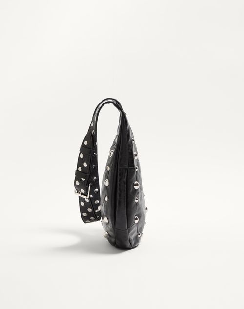 Valentino Garavani - Valentino Garavani Hoboho Small Nappa Leather Hobo Bag With Chevron Pattern And Studs - Black - Woman - Shoulder Bags