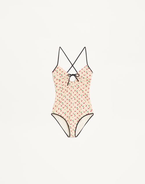 Valentino - Cherryfic Lycra One-piece Swimsuit - Birch/cherry Red - Woman - Beachwear