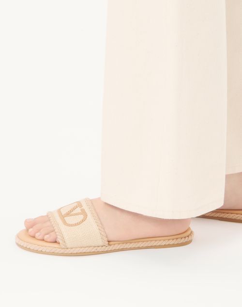 Valentino Garavani - Vlogo Torchon Slide Sandal In Linen Canvas - Ecru - Woman - Slides And Thongs