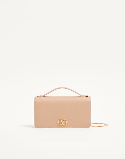 Valentino Garavani - Vlogo Signature Grainy Calfskin Wallet With Chain - Rose Sand - Woman - Wallets And Small Leather Goods