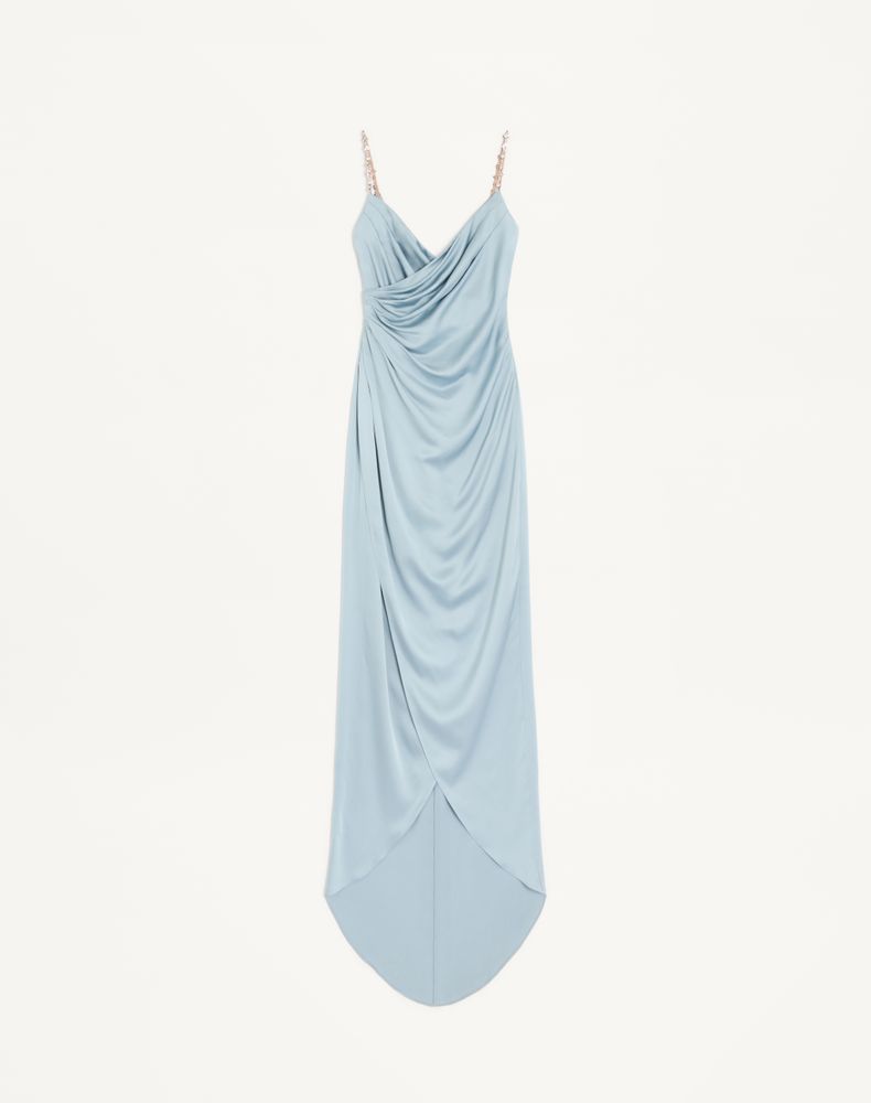 Valentino Women's Azure/Silver Long Dress In Embroidered Cady Satin Woman 46