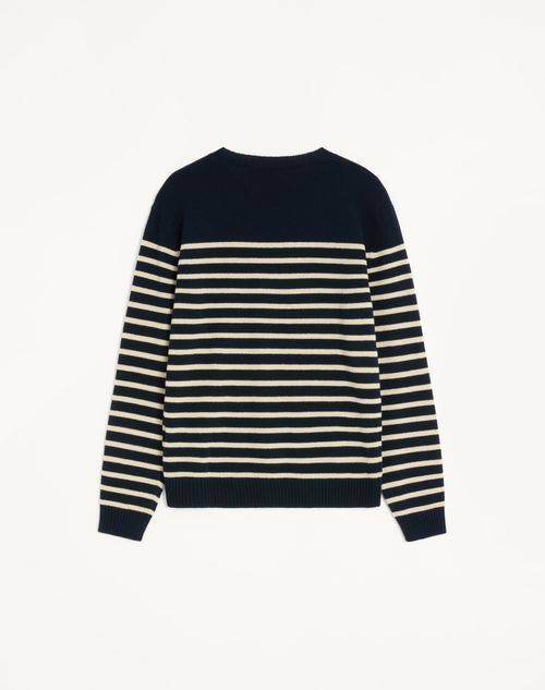 Valentino - Wool Sweater With Chez Valentino Jacquard Motif - Blue/butter - Man - Knitwear