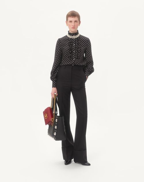 Valentino - Crepe De Chine Shirt With Plusdepois Print - Black/birch - Woman - Shirts & Tops