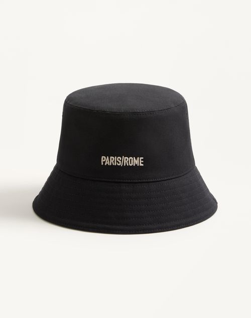 Valentino Garavani - Chez Valentino Cotton Bucket Hat With Embroidery - Black/butter - Man - Hats And Gloves