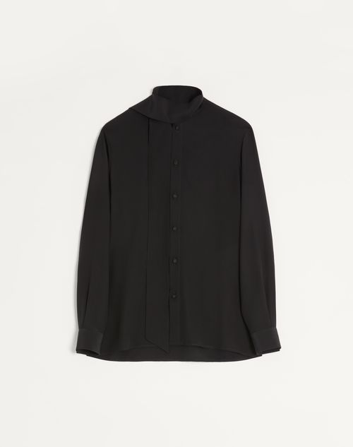 Valentino Valentino Crepe De Chine Silk Shirt With Scarf Collar Man Black 37