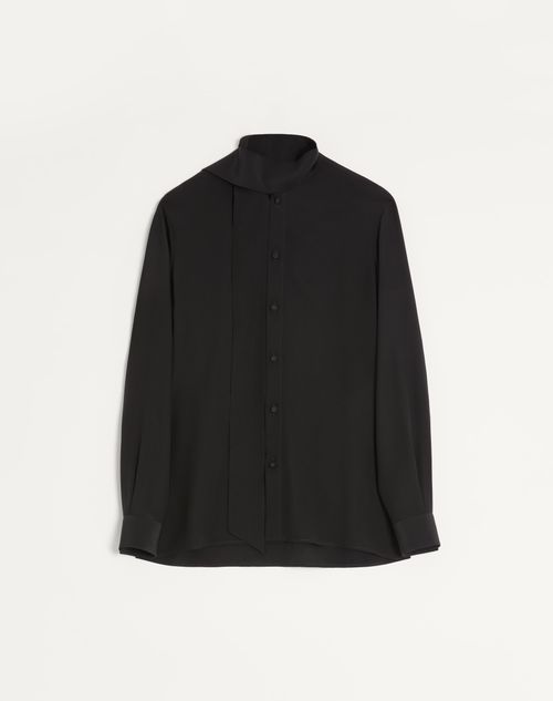 Valentino - Valentino Crepe De Chine Silk Shirt With Scarf Collar - Black - Man - Shirts
