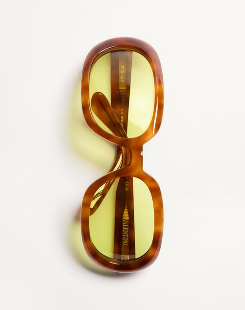 Valentino - Oval Wrap-around Acetate Frames - Medium Havana/acid Green - Unisex - Eyewear