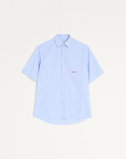 Valentino Embroidered Cotton Shirt Man Sky Blue 40