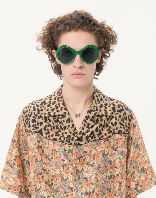 Valentino - Valentino Bowling Shirt In Silk Poplin With Fauve Eclat Animalier And Papier Floral Prints - Multicolour - Man - Shirts