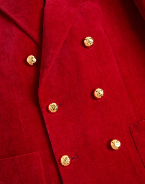 Valentino - Double-breasted Jacket In Washed Cotton-linen Velvet - Crab - Man - Coats And Blazers