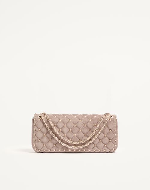 Valentino Garavani - Valentino Garavani Rockstud Spike Medium Suede Shoulder Bag - Grey - Woman - Shoulder Bags