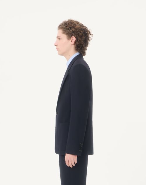 Valentino - Valentino Single-breasted Jacket In Natté Wool - Dark Blue - Man - Coats And Blazers