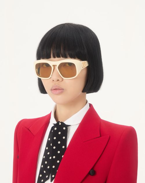 Valentino - Lunettes Rectangulaires En Acétate - Ivoire/amber - Unisexe - Lunettes De Soleil
