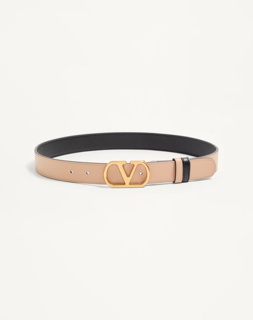 Valentino Garavani Vlogo Signature Reversible Shiny Calfskin Belt - 30mm / 1.2 In. Woman Black/pink 100