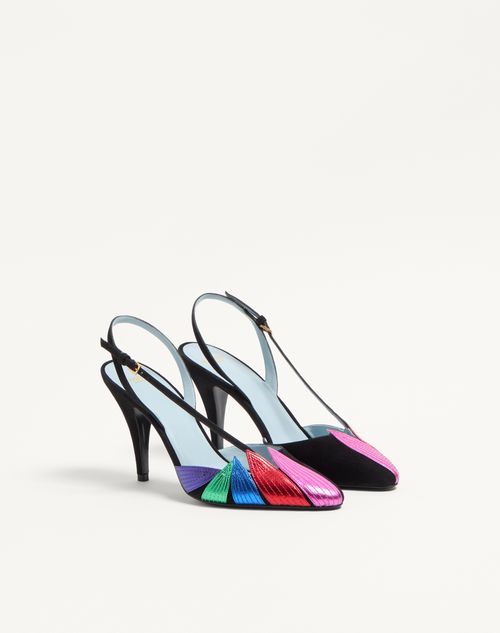 Valentino Garavani - Foliefoliage Suede Slingback Pump 90mm - Black/multicolour - Woman - Pumps