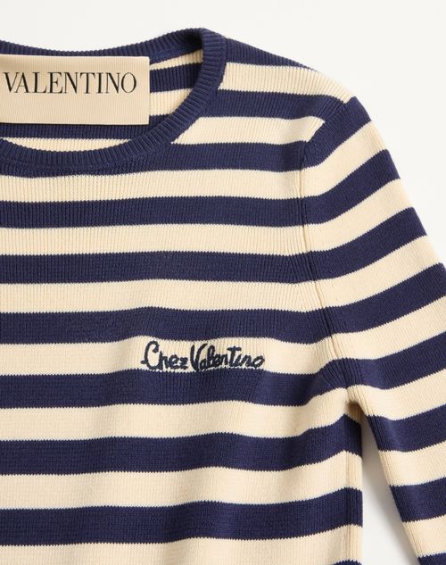 Valentino - Maglia In Cotone - Betulla/provence Blue/betulla - Donna - Maglieria