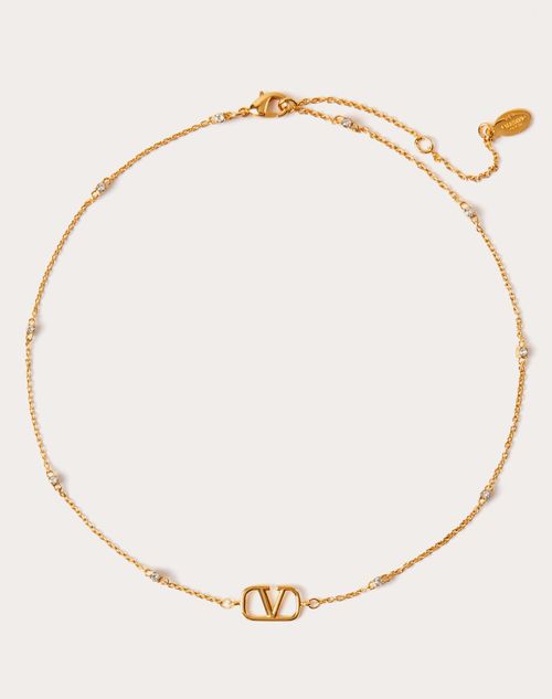 Valentino Garavani Mini Vlogo Signature Necklace In Metal And Swarovski® Crystals Woman Gold Uni