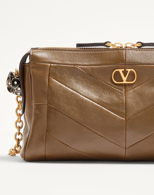 Valentino Garavani - Kleine Valentino Garavani Panthea Schultertasche Aus Nappaleder Mit Chevron-muster - Tundra - Frau - Schultertaschen