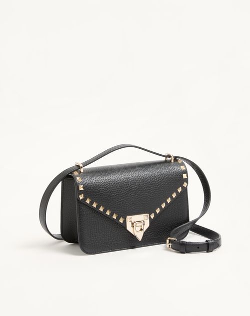 Valentino Garavani - Bolso De Hombro Pequeño Valentino Garavani Rockstud De Cuero Graneado De Becerro - Negro - Mujer - Bolsos De Hombro