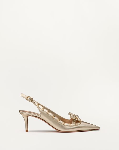 Shop Valentino Garavani Rockstud Bow Slingback Pumps In Laminated Nappa Leather And 60mm Tone Studs Woman In Platinum