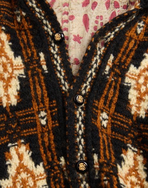 Valentino - Wool Jacket With Geometric Pattern - Brown - Man - Coats And Blazers