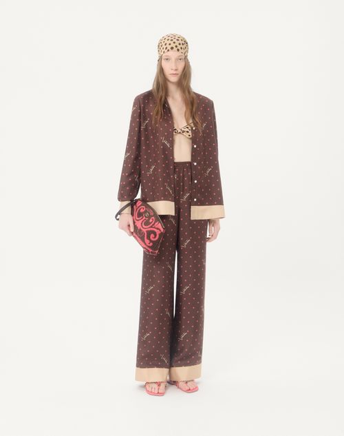 Valentino - Pantaloni In Twill Stelline Starry - Chocolate/beige - Donna - Pantaloni E Shorts