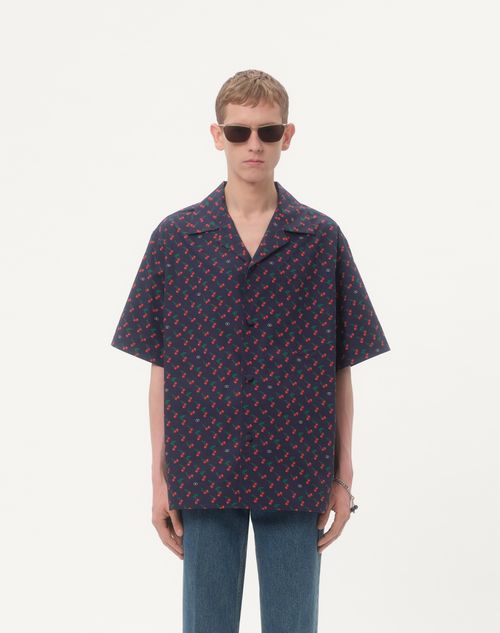 Valentino - Cotton Poplin Bowling Shirt With Cherryfic Print - Blue - Man - Shirts