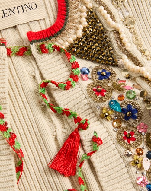 Valentino - Embroidered Cardigan - Birch/multicolour - Woman - Knitwear