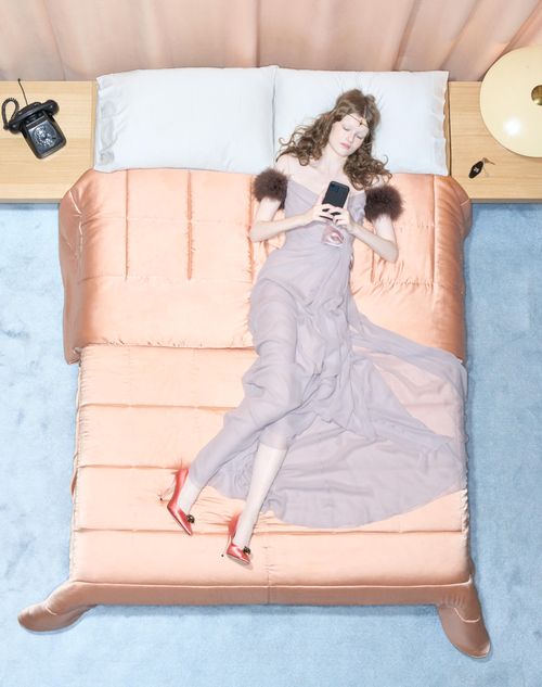 Valentino - Long Dress In Light Georgette With Feathers - Lilac - Woman - Gowns