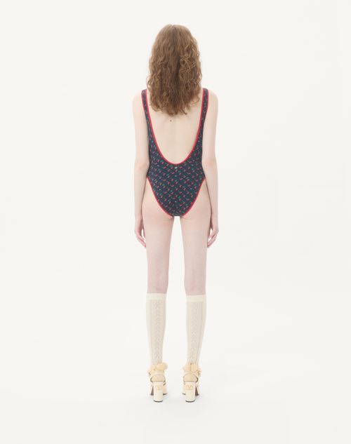 Valentino - Lycra Swimsuit With Cherryfic Print - Navy/cherry Red - Woman - Beachwear