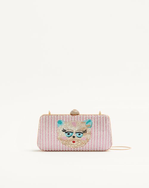 Valentino Garavani - Valentino Garavani Carry Secrets Minaudiere With Le Chat De La Maison Rhinestone Motif - Pink - Woman - Clutches