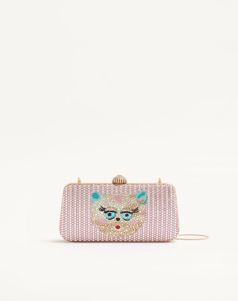 Valentino Garavani Women's Pink Carry Secrets Minaudiere With Le Chat De La Maison Rhinestone Motif Woman Uni
