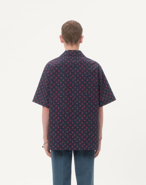 Valentino - Cotton Poplin Bowling Shirt With Cherryfic Print - Blue - Man - Shirts