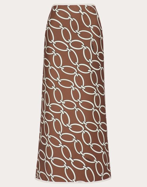 Valentino 1967 Chain-link Print Maxi Skirt In Chestnut Cream/ivory