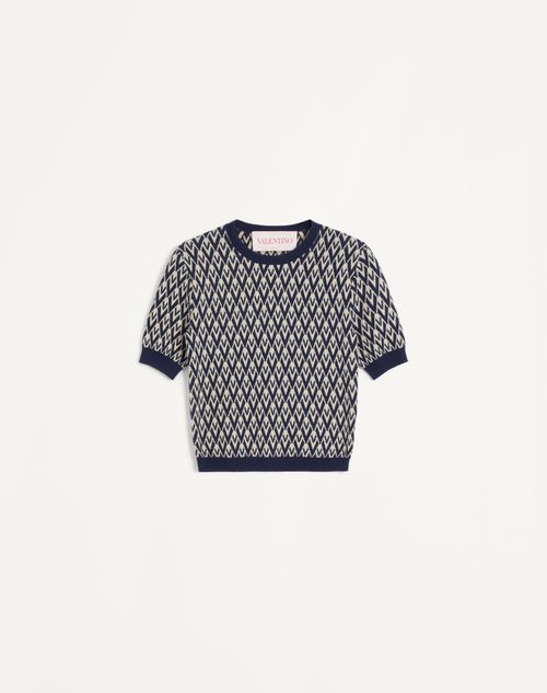Valentino - Toute La V Jacquard Wool Sweater - Cream/navy - Woman - Knitwear