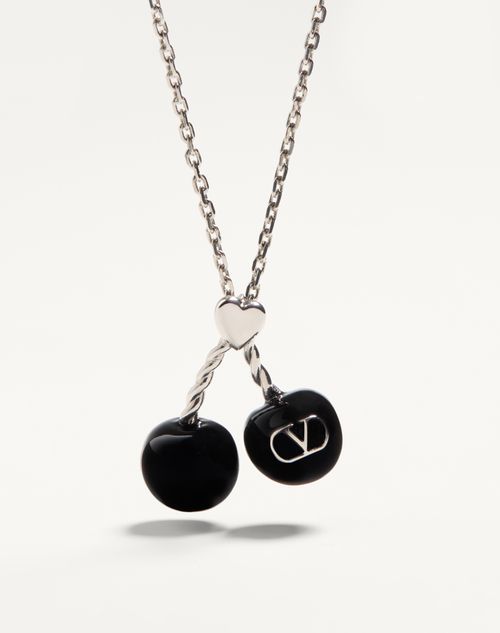 Valentino Garavani - Valentino Garavani Chez Valentino Necklace In Metal And Enamel - Palladium - Man - Jewelry