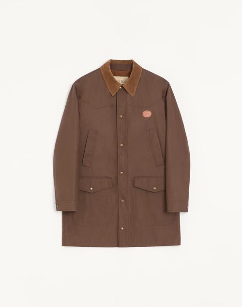 Valentino - Valentino Waxed Cotton Coat With Vlogo Patch - Brown/camel - Man - Outerwear