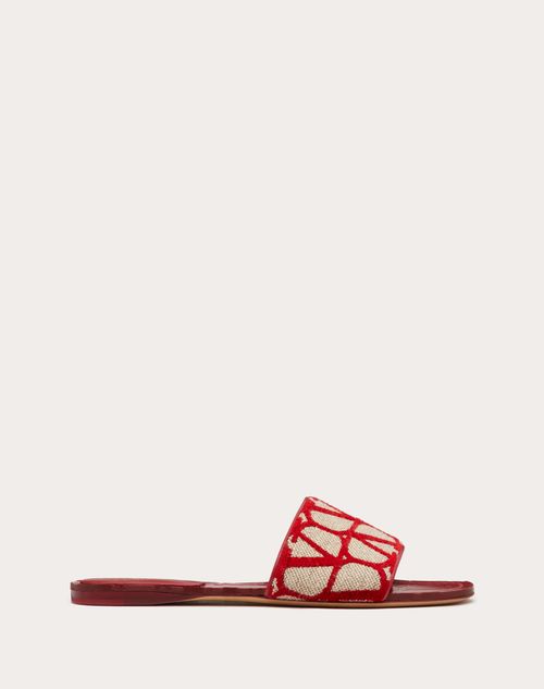 Shop Valentino Garavani Toile Iconographe Slide Sandal Woman Beige/red 40