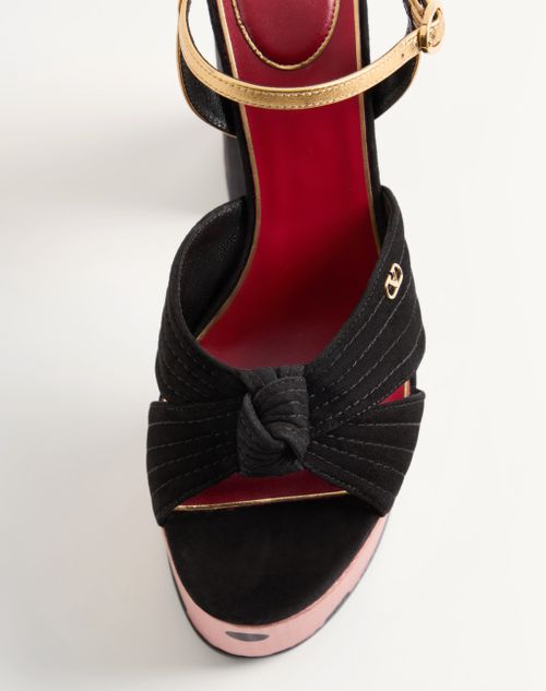 Valentino Garavani - Sandalo Con Plateau Crasher In Tessuto Moiré Con Stampa Plus De Pois 125mm - Nero/rosa - Donna - Sandali
