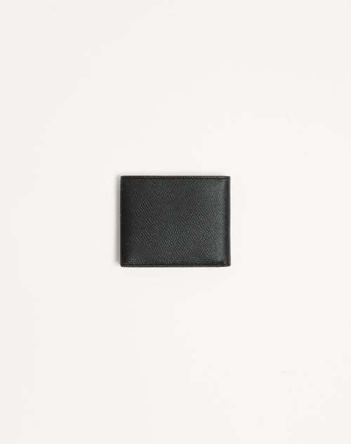 Valentino Garavani - Valentino Garavani Vlogo Signature Grainy Calfskin Wallet - Black - Man - Wallets And Small Leather Goods