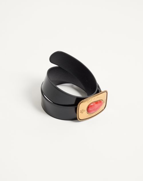 Valentino Garavani - Valentino Garavani Gaudium Belt In Shiny Calfskin 40 Mm - Black - Man - Belts