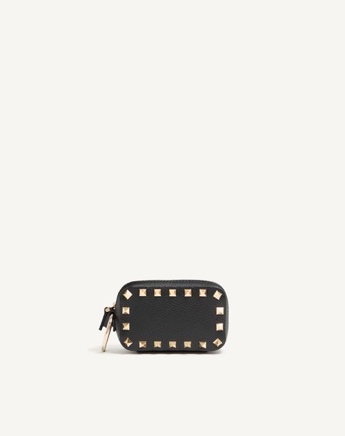 Valentino Garavani - Rockstud Charm In Grainy Calfskin - Black - Woman - Wallets And Small Leather Goods
