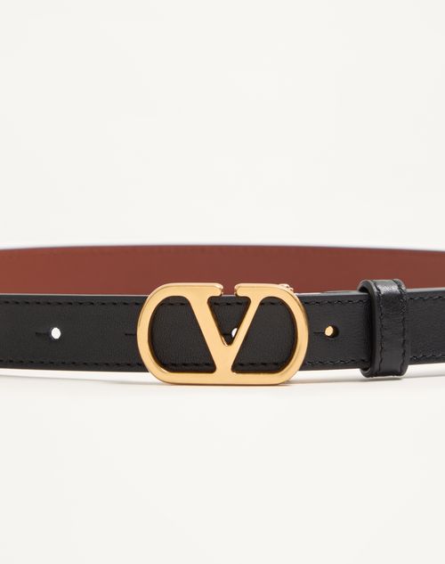 Valentino Garavani - Vlogo Signature Reversible Shiny Calfskin Belt - 20mm / 1.2 In. - Black/deep Caramel - Woman - Belts